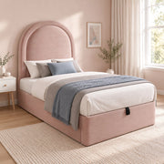 Letto singolo imbottito rosa 90x190 cm con contenitore e materasso
