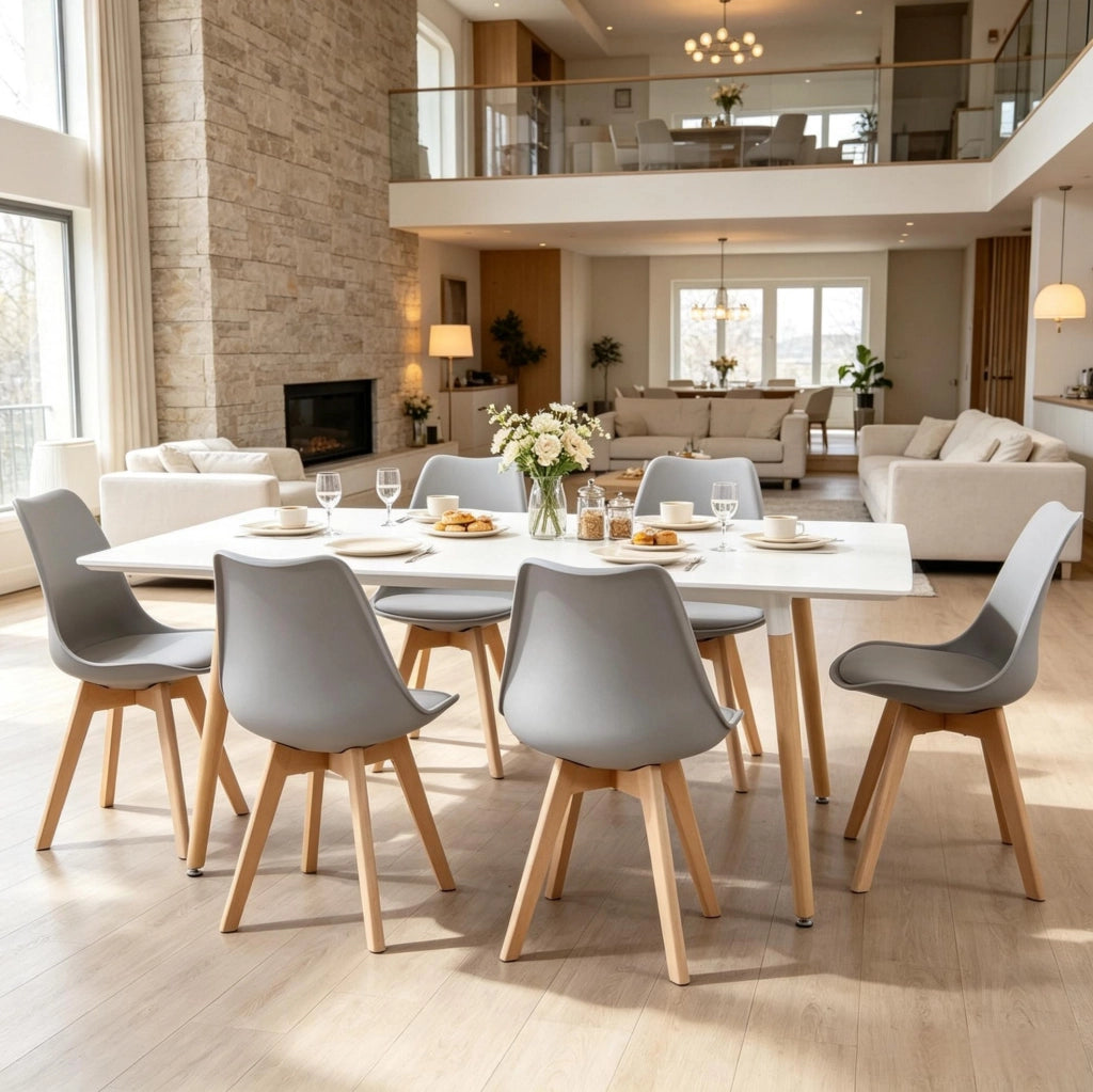 Set 6 sedie da pranzo grigie con gambe in legno