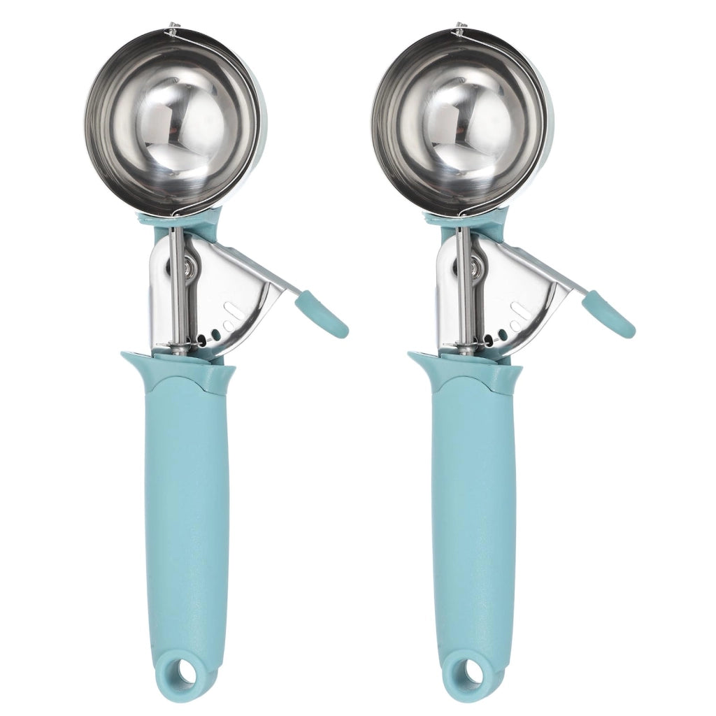 2 dosatori per gelato con meccanismo di rilascio, 21,5 cm, acciaio inossidabile, colore blu