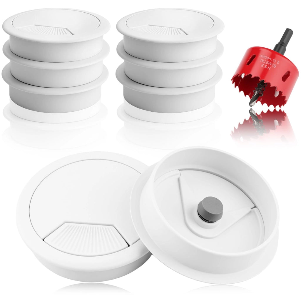 Passacavi da 60 mm, bianco, confezione da 6 pezzi, con seghetto per tagli