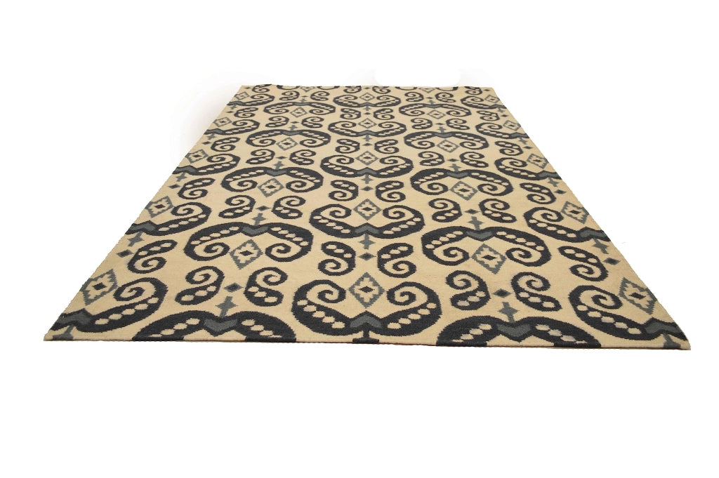 Tappeto kilim intrecciato a mano, 152x230 cm, color marrone/bianco