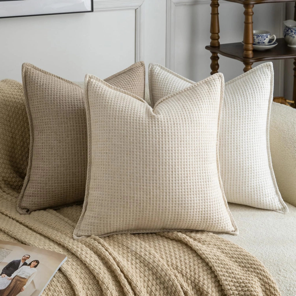 Set di 2 federe per cuscini, misto lino, 40x40 cm, color beige chiaro