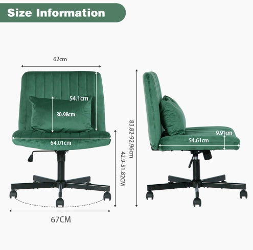 Sedia da ufficio ergonomica in tessuto verde, regolabile in altezza con ruote