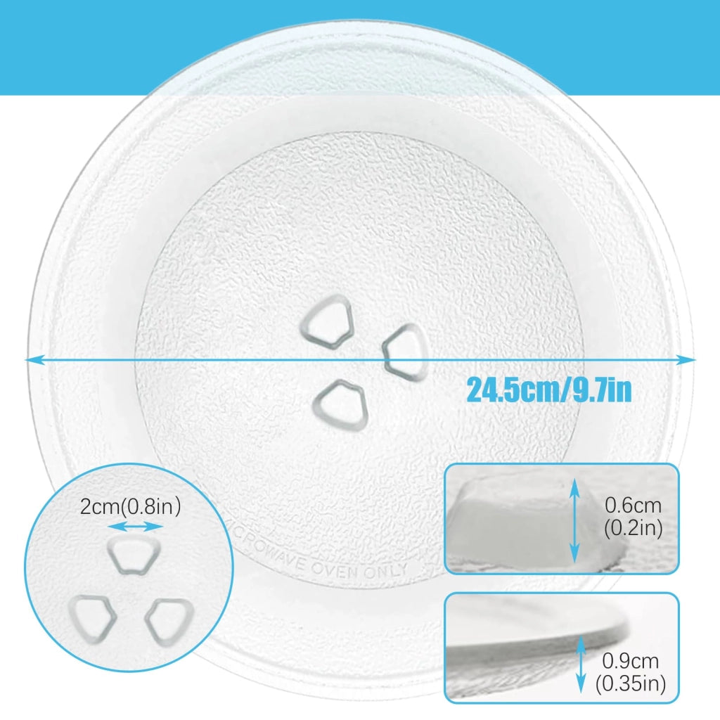 Piatto rotante in vetro per microonde, diametro 24,5 cm, forma circolare, con 3 supporti
