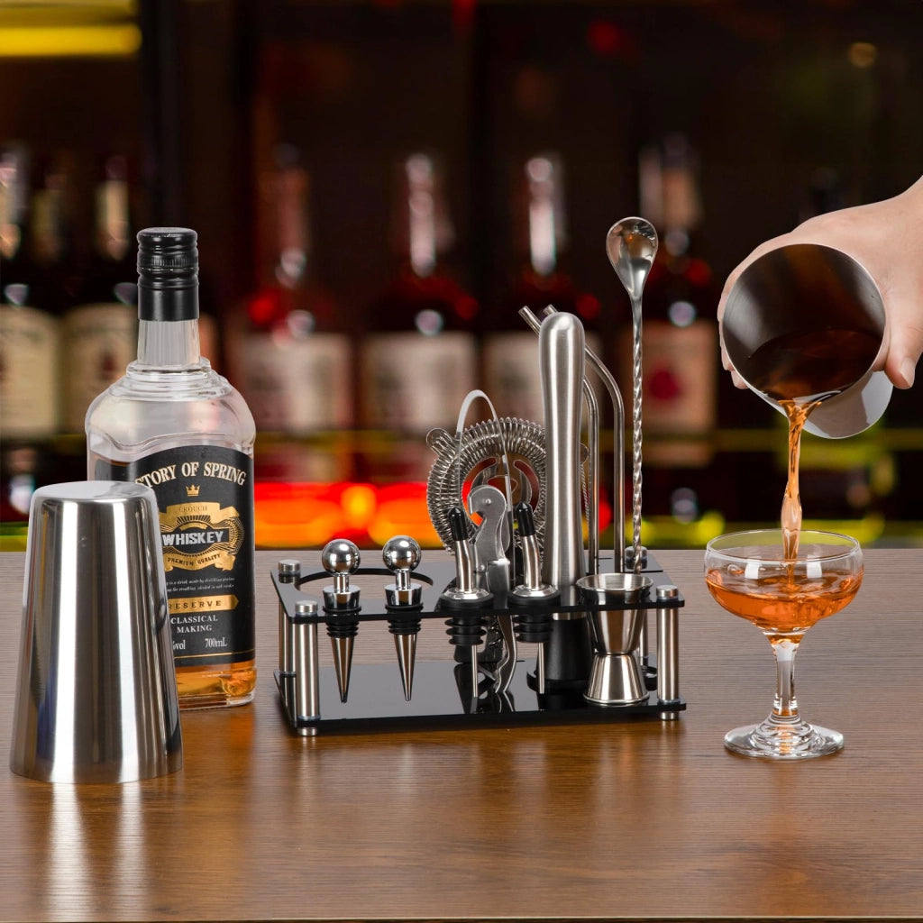 Set per cocktail, capacità 750 ml, 15 pezzi, in acciaio inossidabile, colore argento