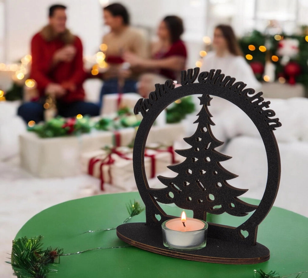 Candeliere natalizio a forma di albero di Natale, "Buon Natale", 17 cm, in legno