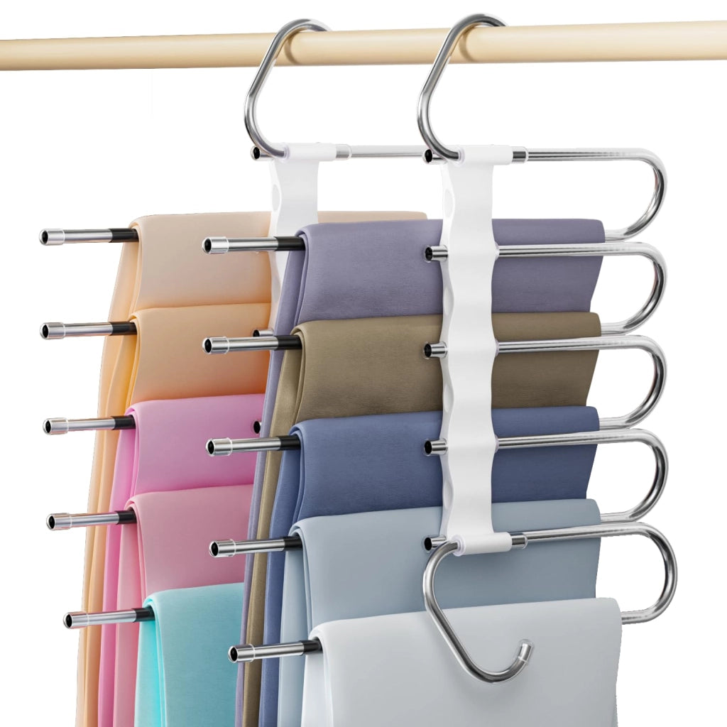 Porta pantaloni, set da 2 pezzi, per appendiabiti verticale/orizzontale, con 5 ganci, in plastica