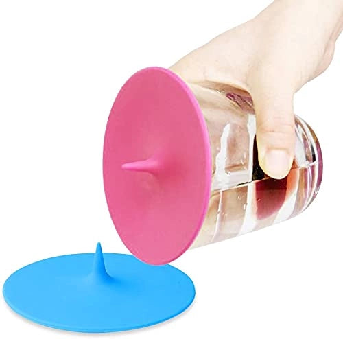 6 coperchi in silicone e vetro per bicchieri, colorati, rotondi, adatti al lavaggio in lavastoviglie