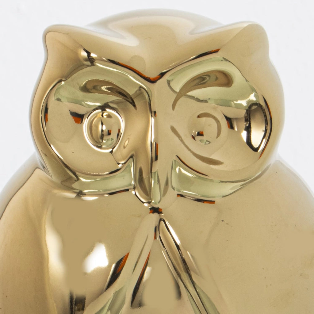 Statuetta di gufo in Vetroceramica dorata, dimensioni 11 x 8 x 14 cm