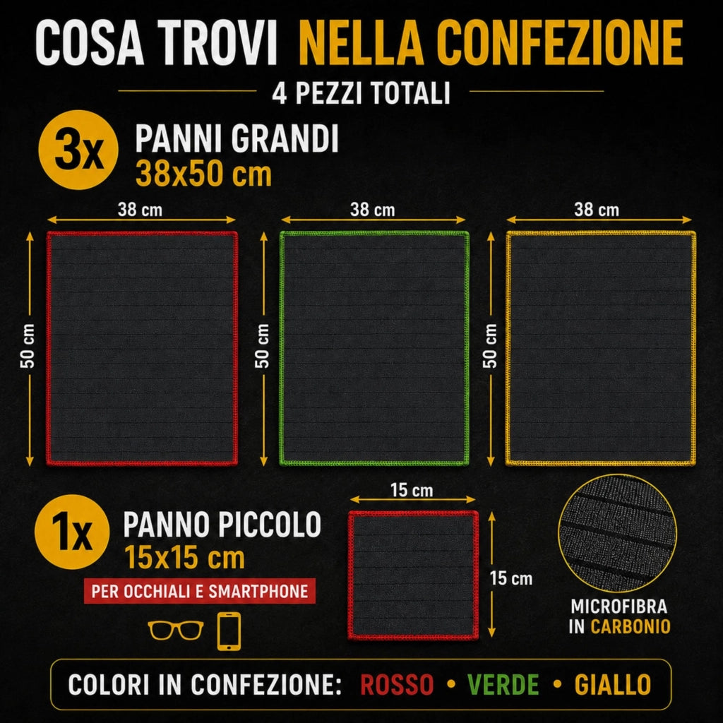 Set di 4 fogli in fibra di carbonio: 50x38 cm + 15x15 cm