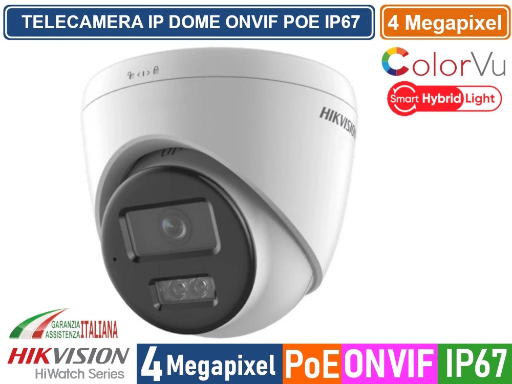HIKVISION HWI-T249HA-LUF/SRB TELECAMERA IP NETWORK DOME COLORVU 4 MEGAPIXEL 2.8MM RILEVAZIONE PERSONE E VEICOLI MICROFONO  IP67