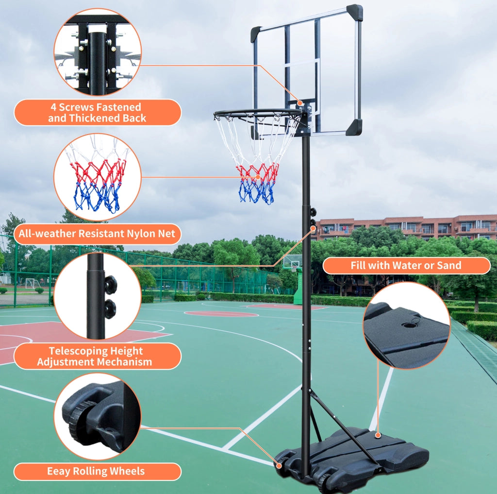 Canestro da basket portatile regolabile 164,59–213,36 cm nero con ruote