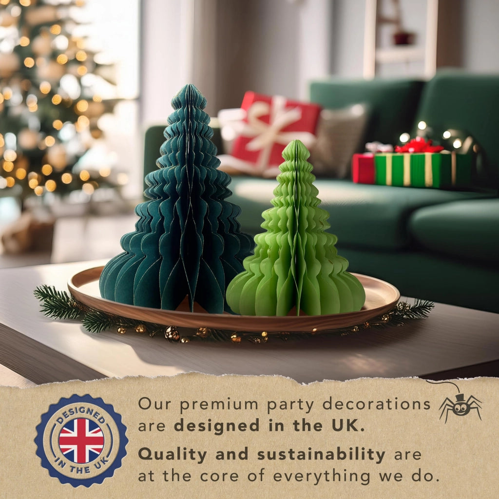 Alberi di Natale in carta, set da 2, colore verde, dimensioni 30x25 cm e 21,5x18 cm