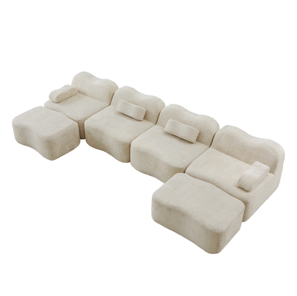 Divano modulare a U 384 x 167 x 70 cm beige, 4 posti, 2 ottomani, senza montaggio