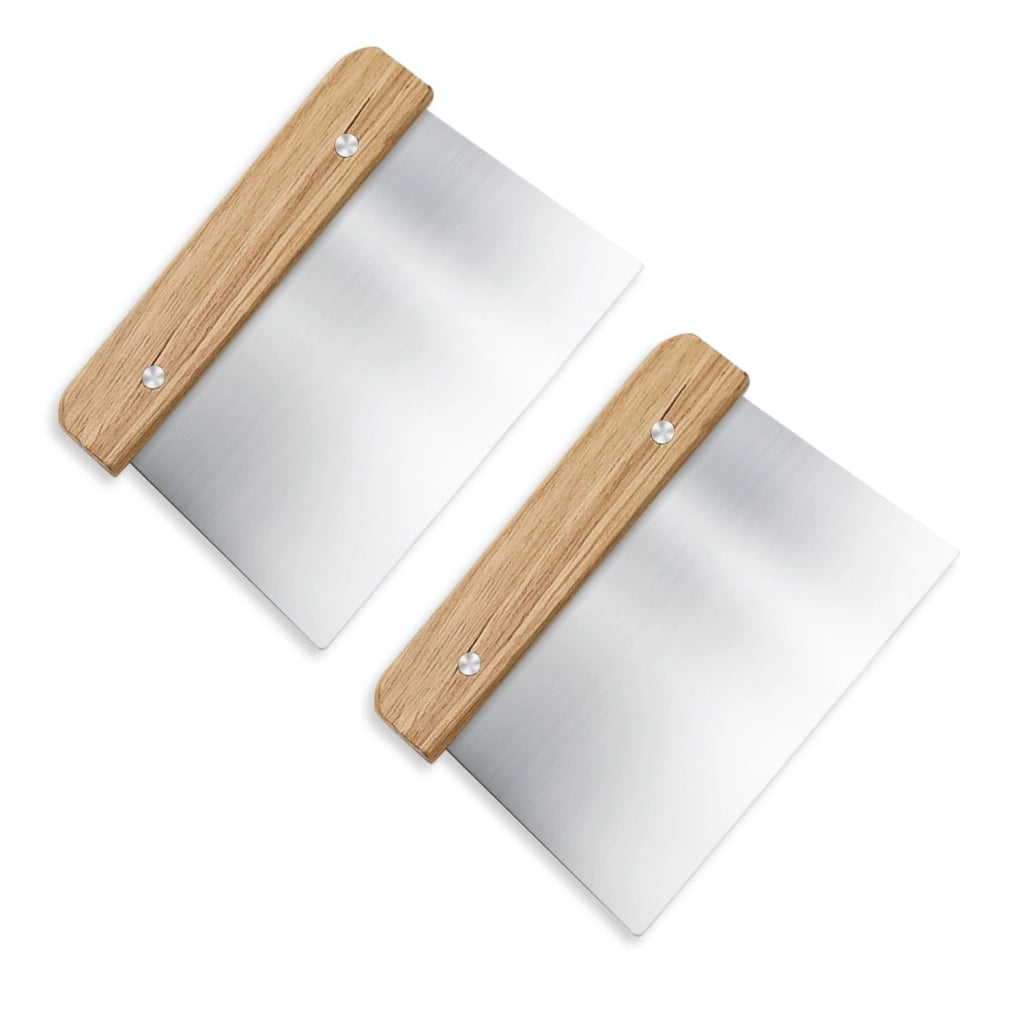 Set da 2 spatole per impasto in acciaio inossidabile con manico in legno, colore giallo