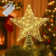 Stella per la punta dell'albero di Natale, 20 x 25 cm, color oro, con 20 LED bianchi caldi, alimentata a batteria