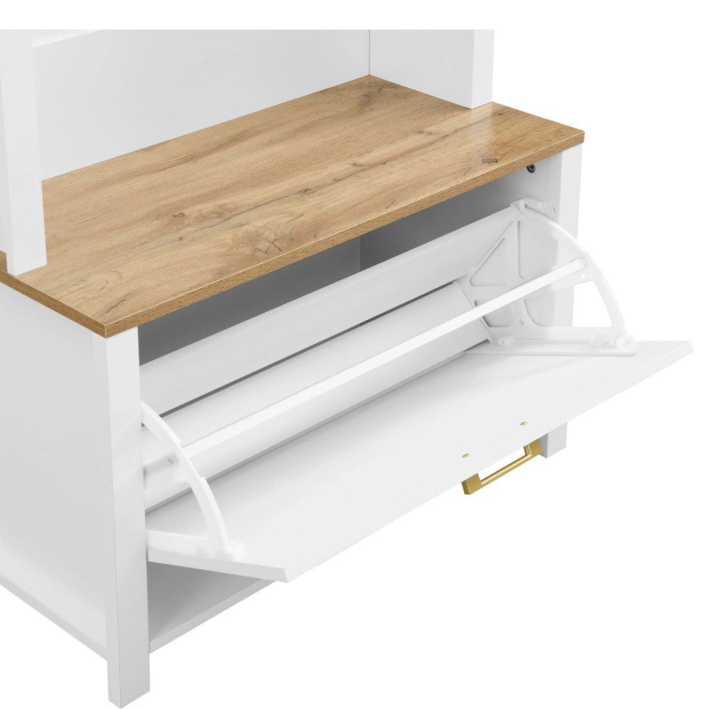 Guardaroba da ingresso 75x35x195 cm in MDF bianco e legno con scarpiera
