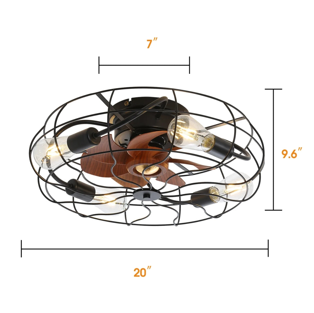 Ventilatore da soffitto 20 pollici con luce, 7 pale e telecomando nero