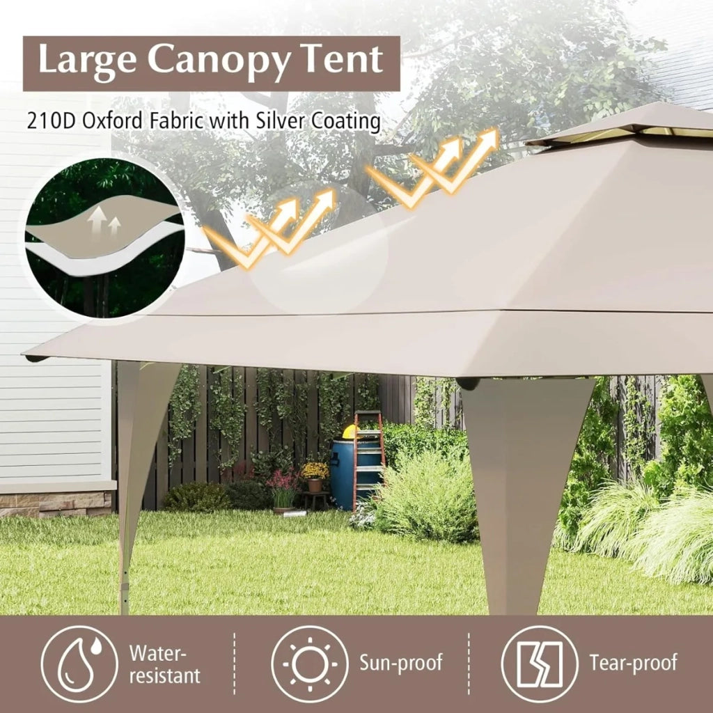 Gazebo da Giardino 4 x 4 m Pop-up con Doppio Tetto, Struttura in Metallo, Regolabile in Altezza, Robusto per Bricolage