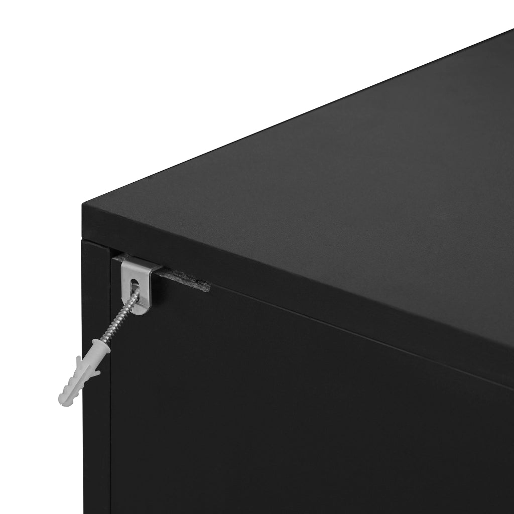 Credenza 160 × 40 × 72 cm con ripiano regolabile in pannello di particelle nero e legno per soggiorno e sala da pranzo