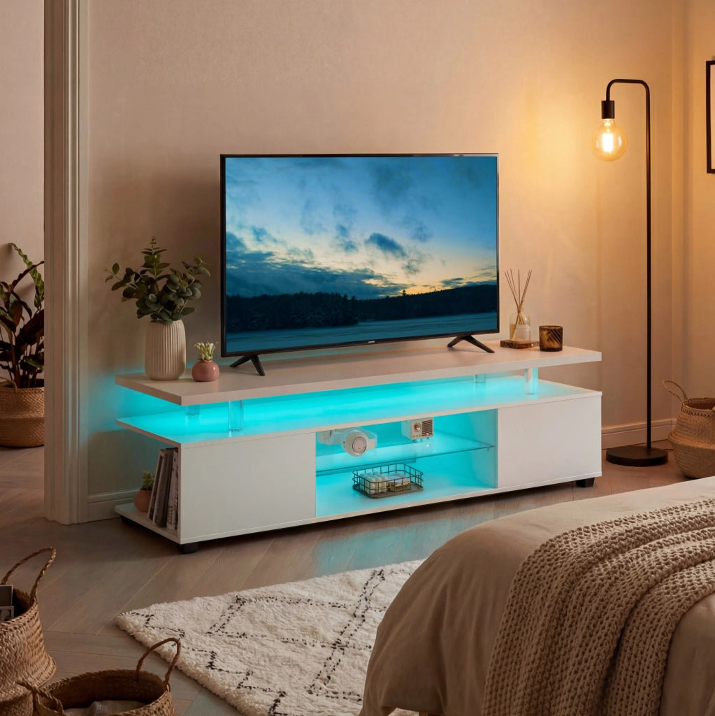 MOBILE PORTA TV con LED multicolore 143x52x17 cm bianco in MDF