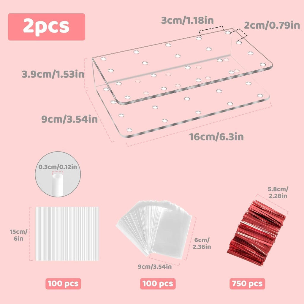 Supporto per cake pop, in acrilico, confezione da 2 pezzi, con 20 fori, completo di 100 stecchini