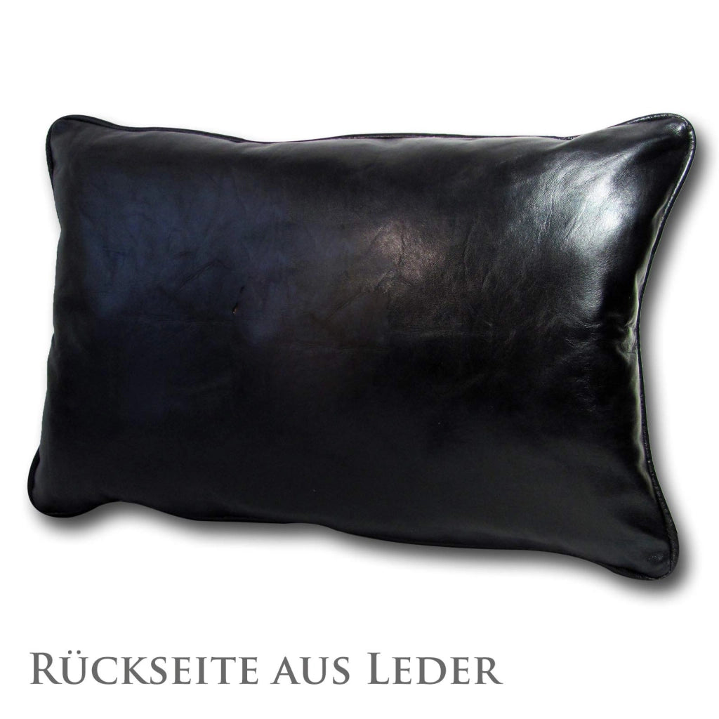 Cuscino in pelle XL, 50x35 cm, nero, imbottito artigianalmente