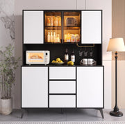 Credenza vetrina 120x40x160 cm in MDF nero e bianco con LED, cucina