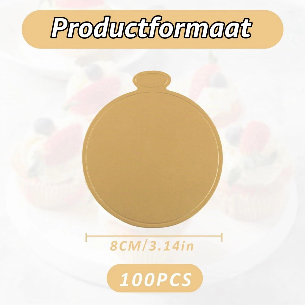 100 basi rotonde per torte, in cartone, diametro 8 cm, color oro