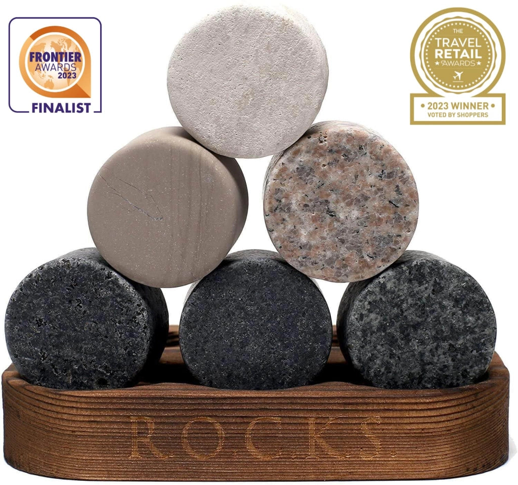 Set di pietre refrigeranti per whisky e bicchieri in cristallo – 6 pietre in granito, 315 ml
