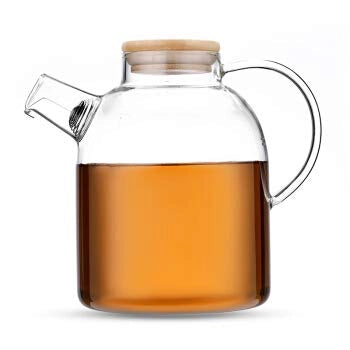 Teiera in vetro borosilicato da 1,4 litri, con infusore integrato e coperchio in bambù