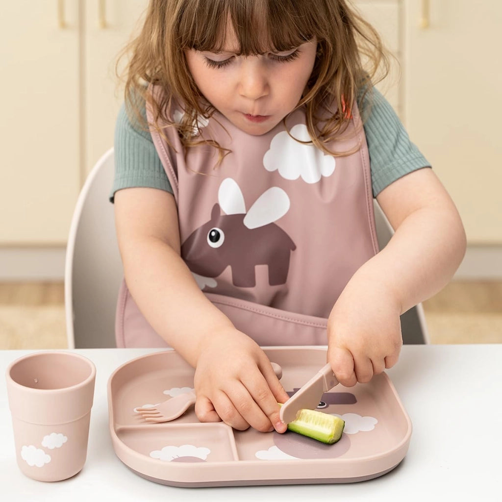 Piatto per bambini con 3 scomparti, antiscivolo, privo di BPA, 22x18 cm