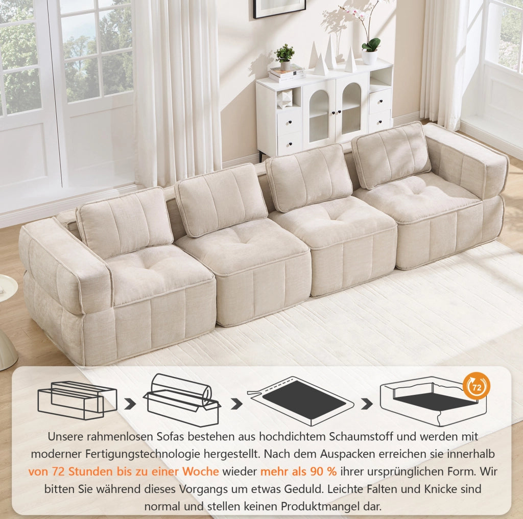 Divano modulare beige in poliestere, 344 cm, senza montaggio