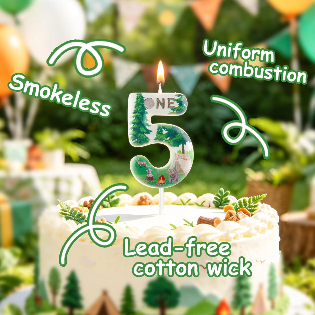 Candela per torta di compleanno, modello "Camping", verde