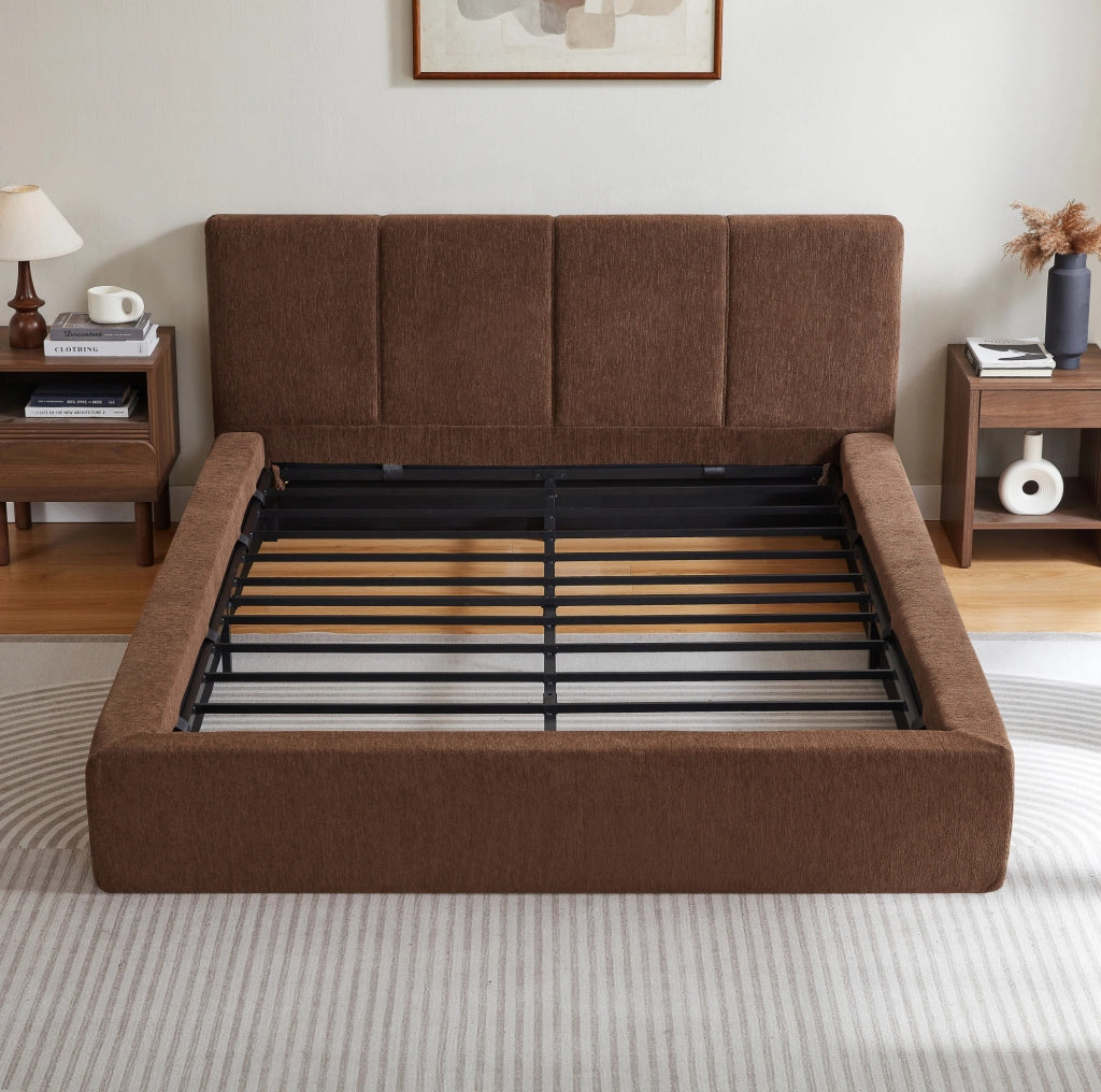 Struttura letto 140x200 cm con testiera imbottita e telaio in acciaio rinforzato, montaggio facile, senza materasso