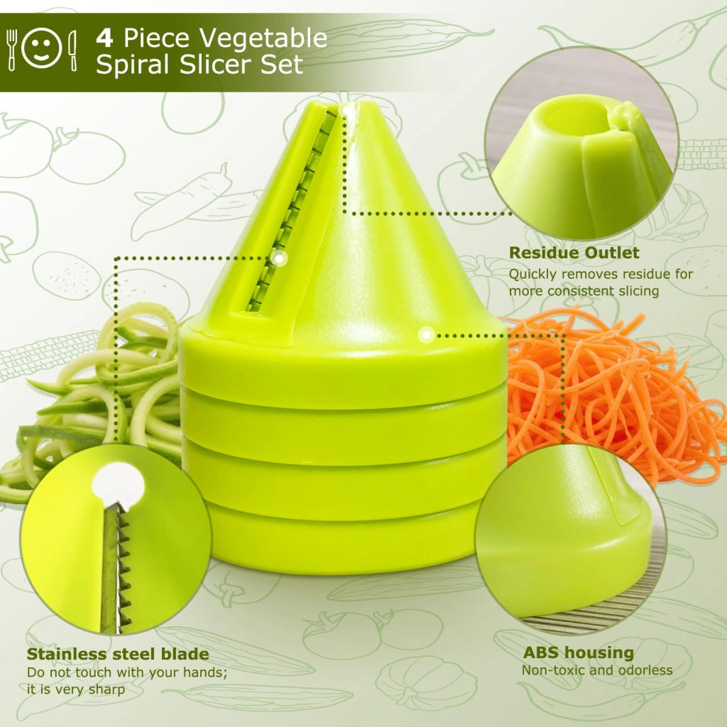 Spirale per verdure, set di 4 pezzi, funzionamento manuale, design compatto