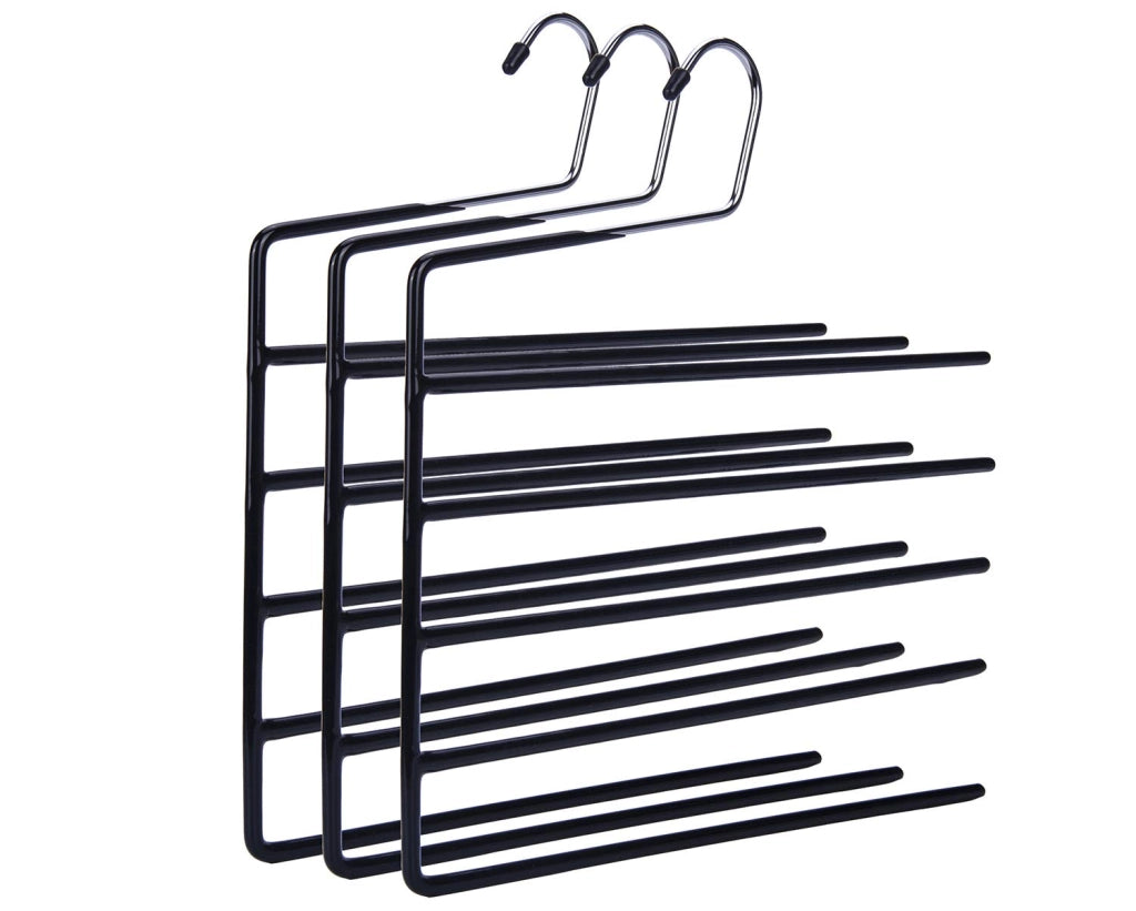 Set di 3 appendiabiti per pantaloni, salvaspazio, con 5 livelli, antiscivolo, per pantaloni e sciarpe
