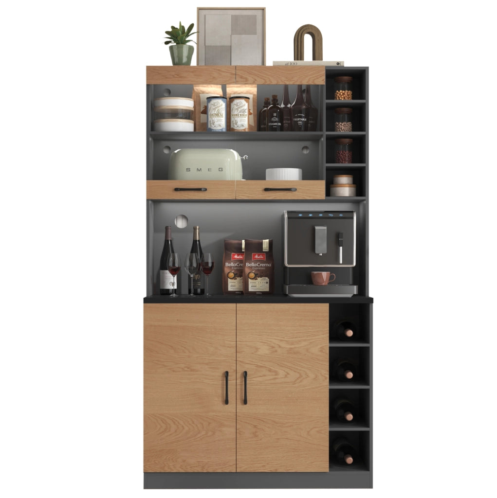Mobile da cucina 100x47x187 cm con LED; ripiani regolabili e passacavi; grigio