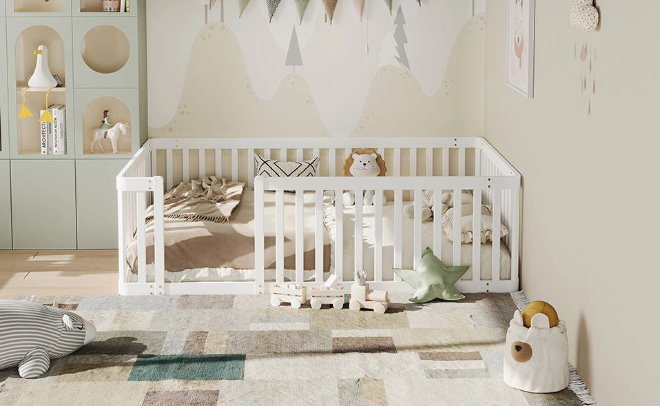 Letto in legno massello con sponda 90x200 cm bianco per bambini