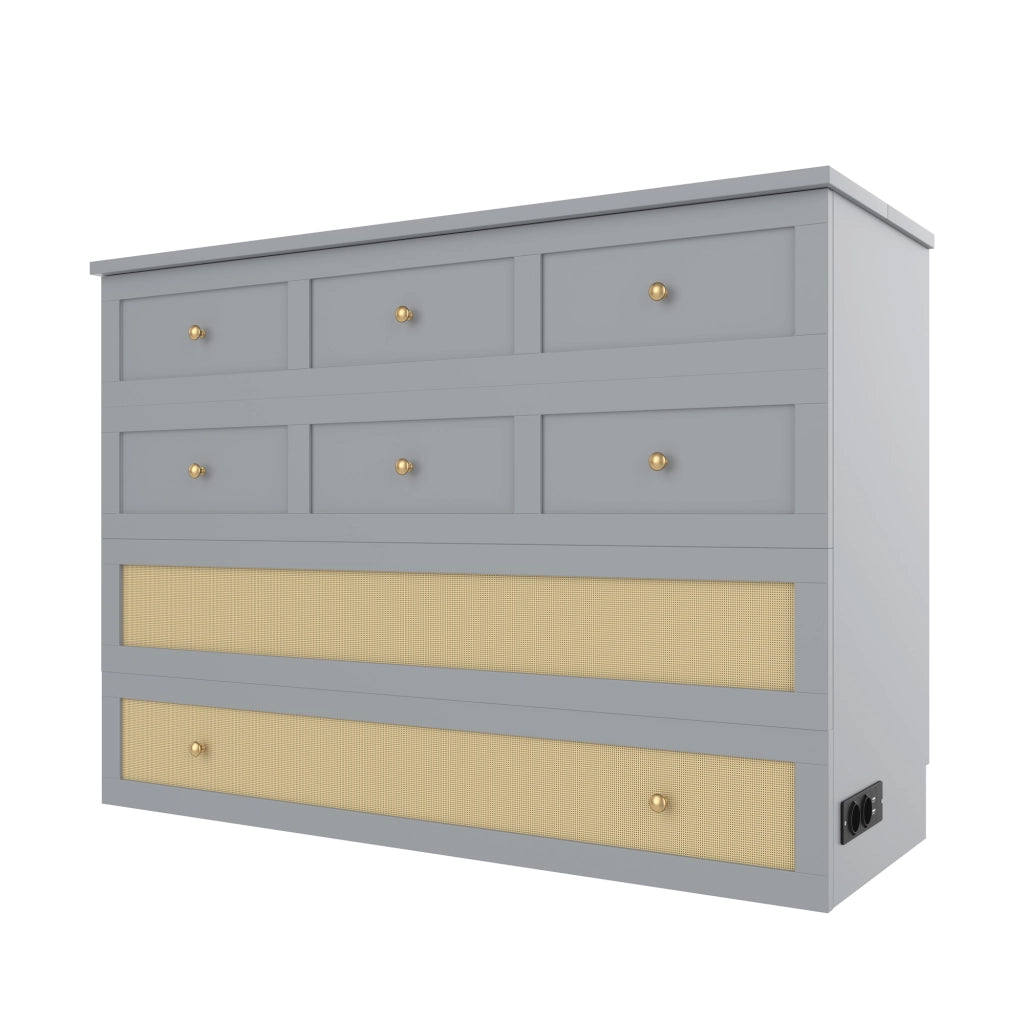 Letto a scomparsa 140 × 200 cm trasformabile in armadio con cassetto; ripiano; USB e presa in MDF grigio