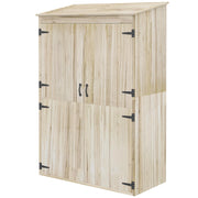 Casetta da Giardino in Legno di Abete Naturale con 2 Porte e Ripiani per Attrezzi da Giardino, Robusta e Resistente, 120x57x183cm