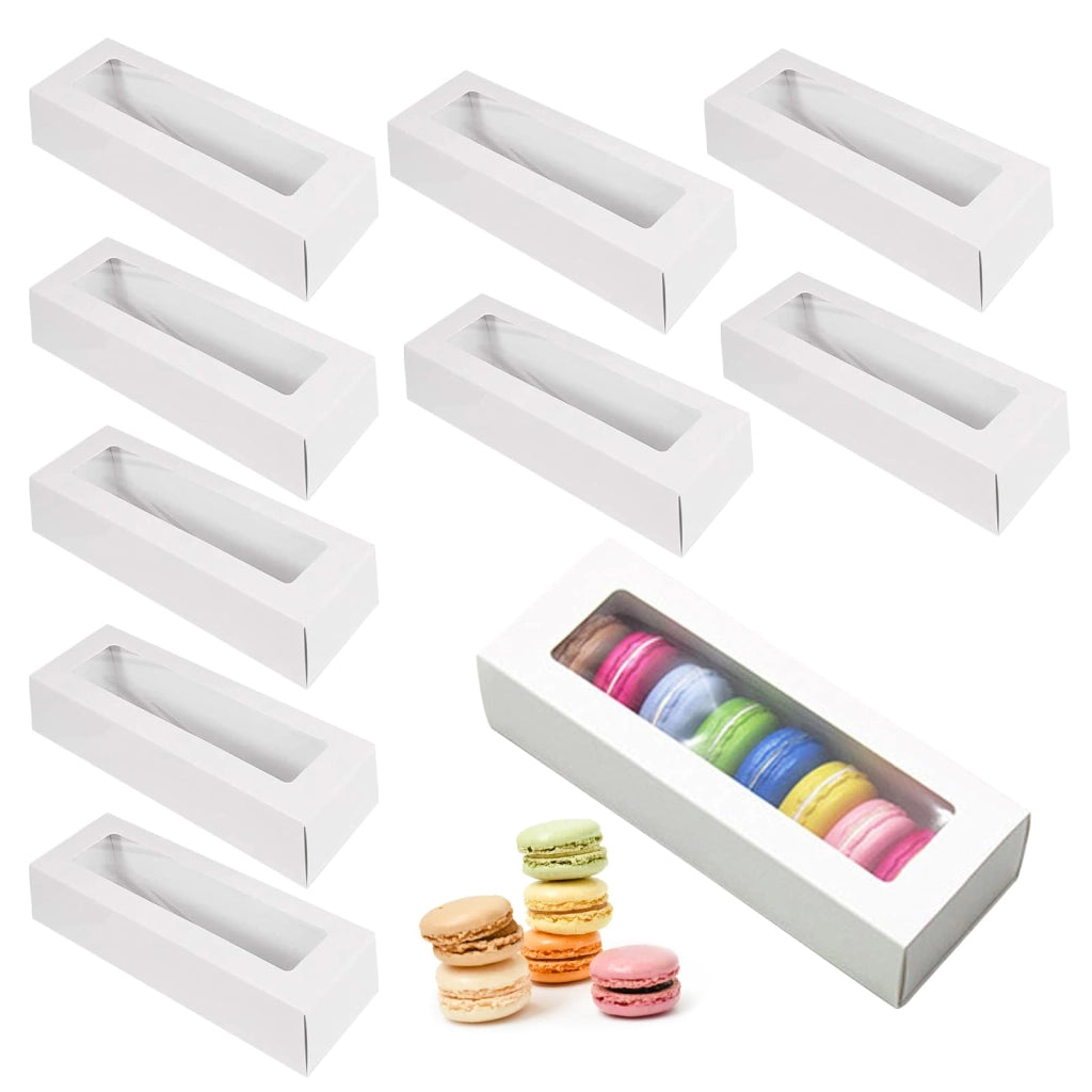 Confezione da 10 scatole per dolci con finestra, dimensioni 20,5x7x5 cm, colore bianco