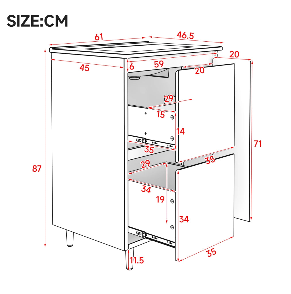 Mobile bagno bianco 61x46,5x87 cm con lavabo in ceramica integrato e cassetti soft-close