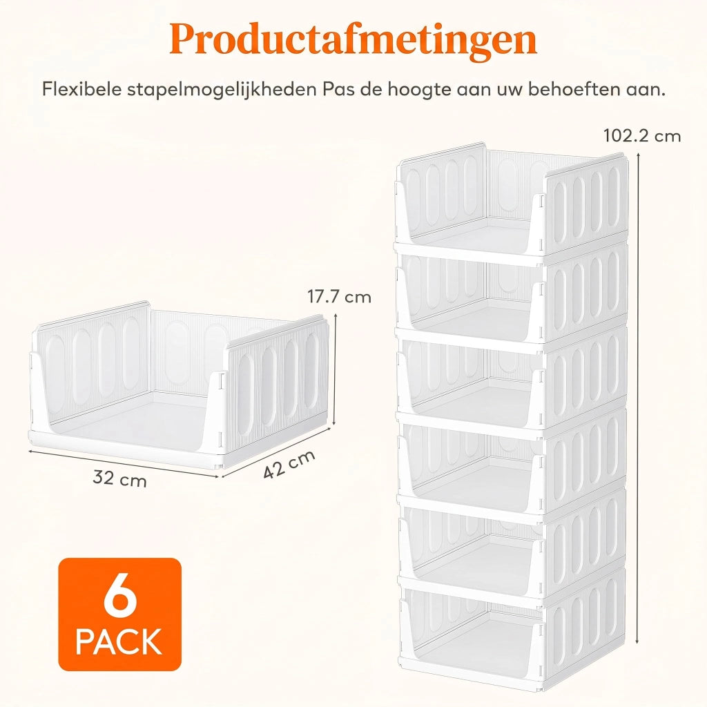 Set di 6 organizer impilabili per armadi, profondità 42 cm, colore bianco