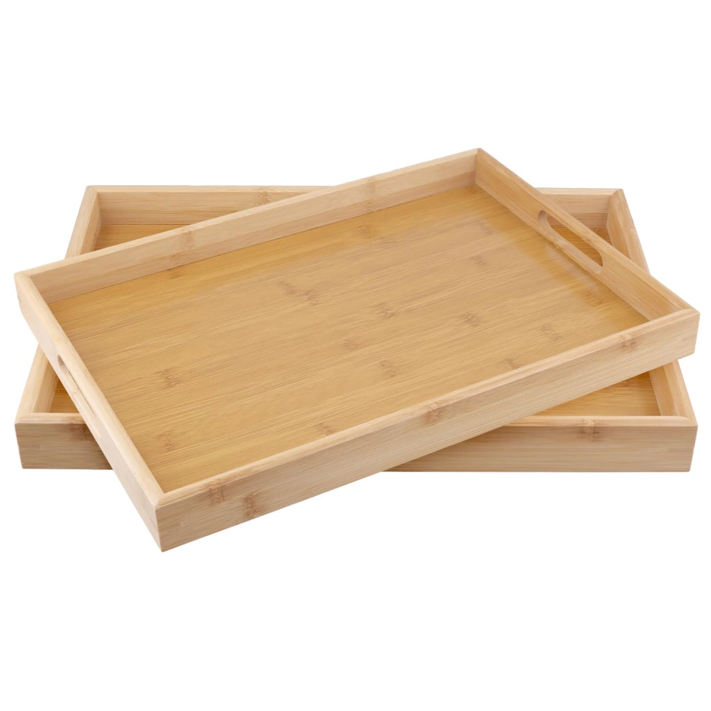 3 vassoi in bambù con maniglie, dimensioni 41x29x5 cm, forma rettangolare