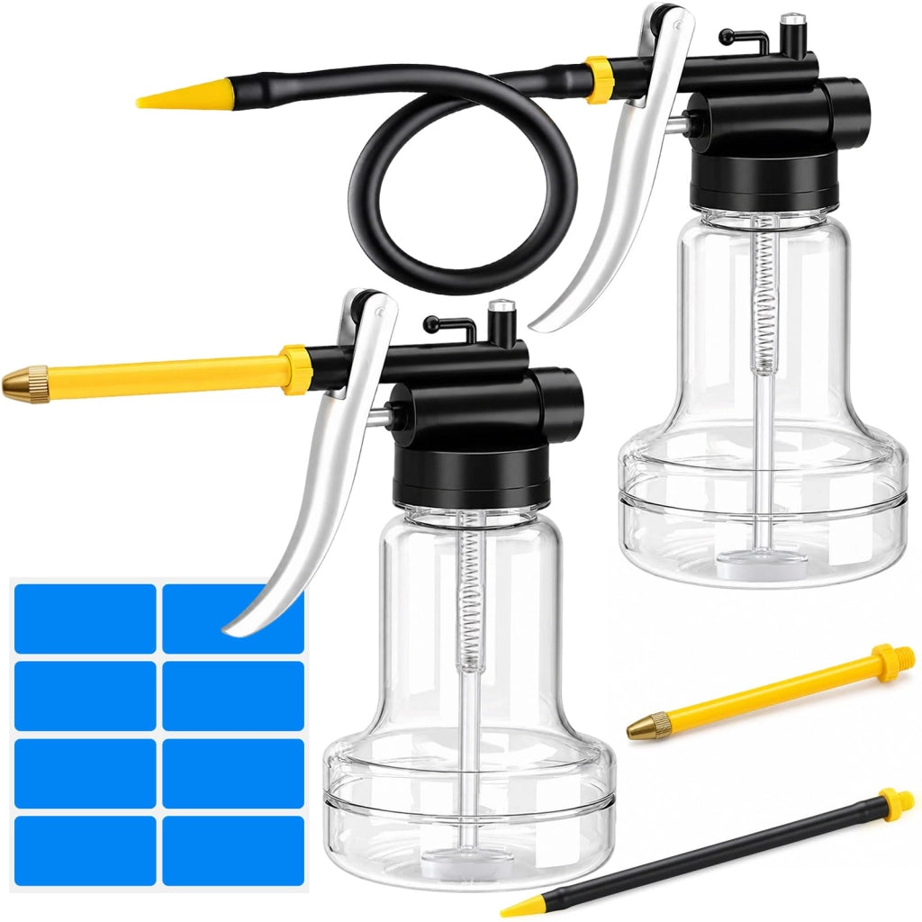 Set da 2 contenitori da 300 ml per olio, con pompa, ad alta pressione, con beccuccio dritto e flessibile