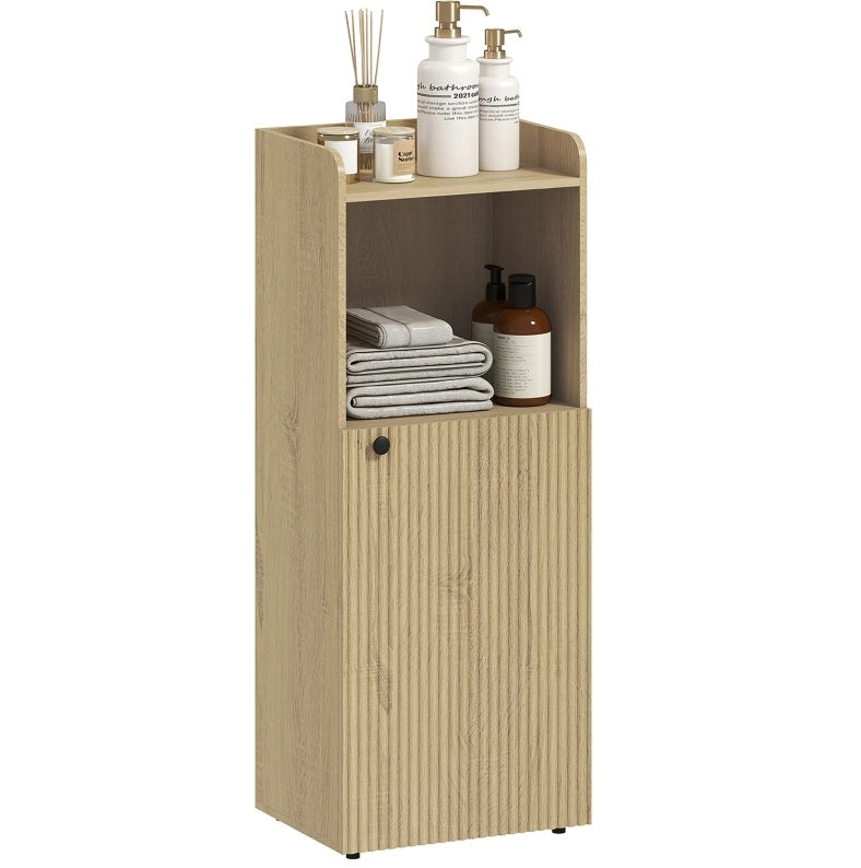 Mobiletto da bagno con anta, ripiano regolabile e scaffale aperto, 40x31x104 cm, rovere giallo