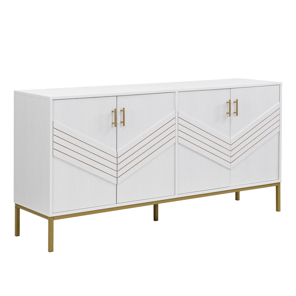 Credenza 160 × 40 × 80,5 cm quattro ante due ripiani regolabili MDF bianca con venature del legno e dettagli dorati