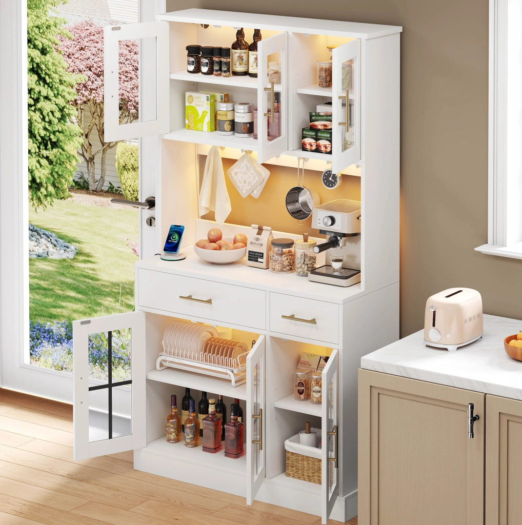 Credenza da cucina con 6 ante; 2 cassetti e LED controllati da app; bianca