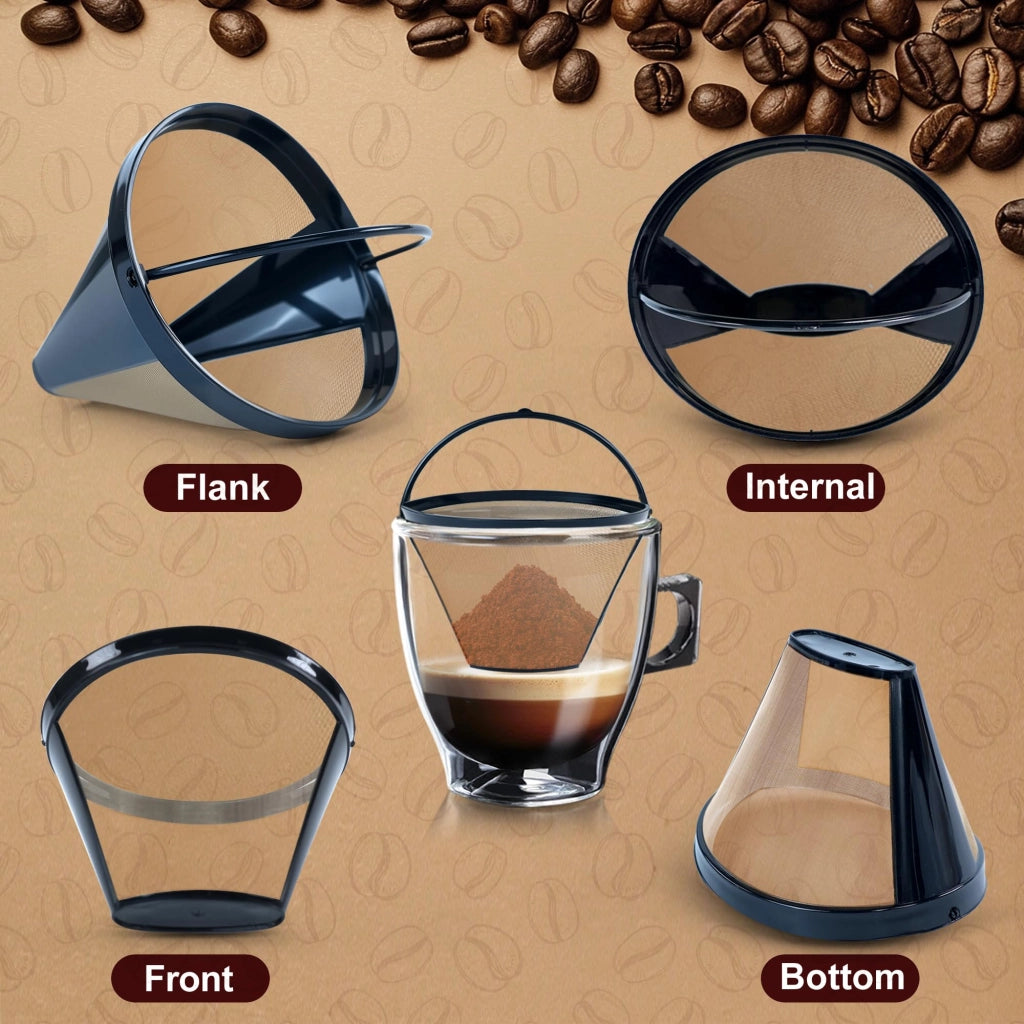 Set di 2 filtri per caffè riutilizzabili, modello conico, numero 4